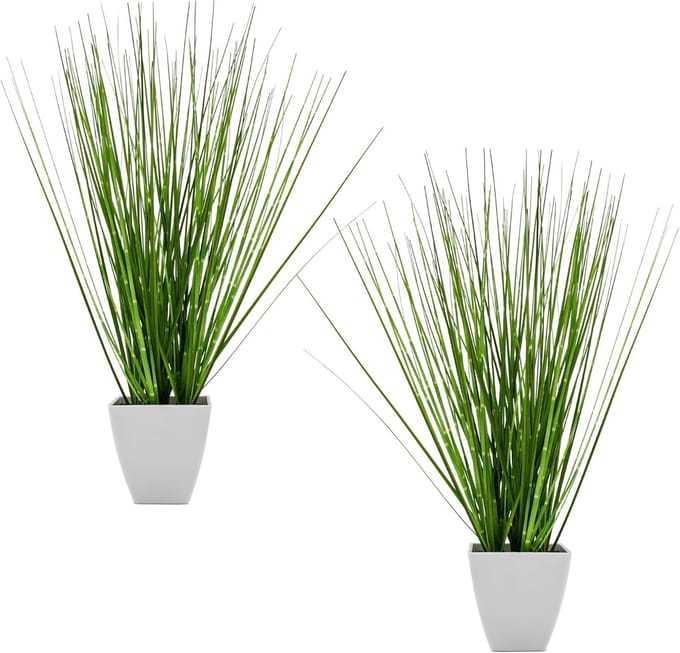 Set van 2 Kunstgras in Witte Potten - Groen Siergras Decoratie 44 cm