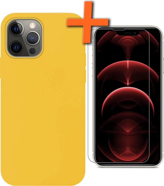 Hoes - Met Screenprotector - Geschikt voor Apple iPhone 13 Pro - Sterk & Shockproof - Back Cover - Siliconen Case - Telefoon Hoes - Geel