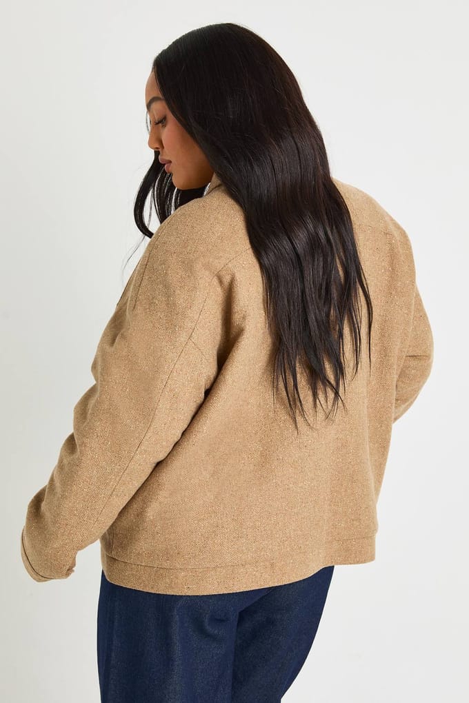 boohoo Dames Plus Wool Look Oversized Jas | Tan | Maat: 16