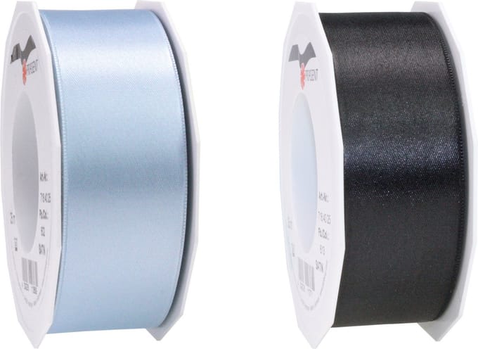 Glorex hobby - Satijn cadeau sierlint zwart en lichtblauw 25 meter x 0.4 cm