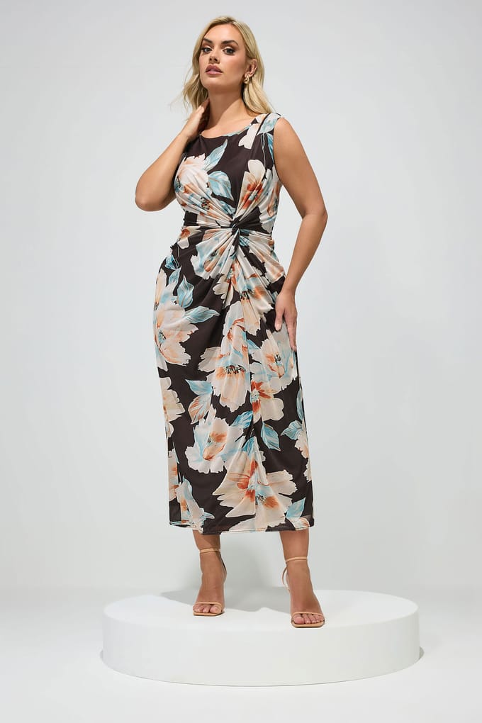 Yours London Chocoladebruine Jurk Met Bloemenprint Size Regular > 48