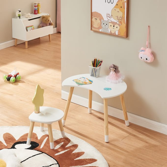 Kindertafelset Lallega met stoel wit geel en naturel [en.casa]