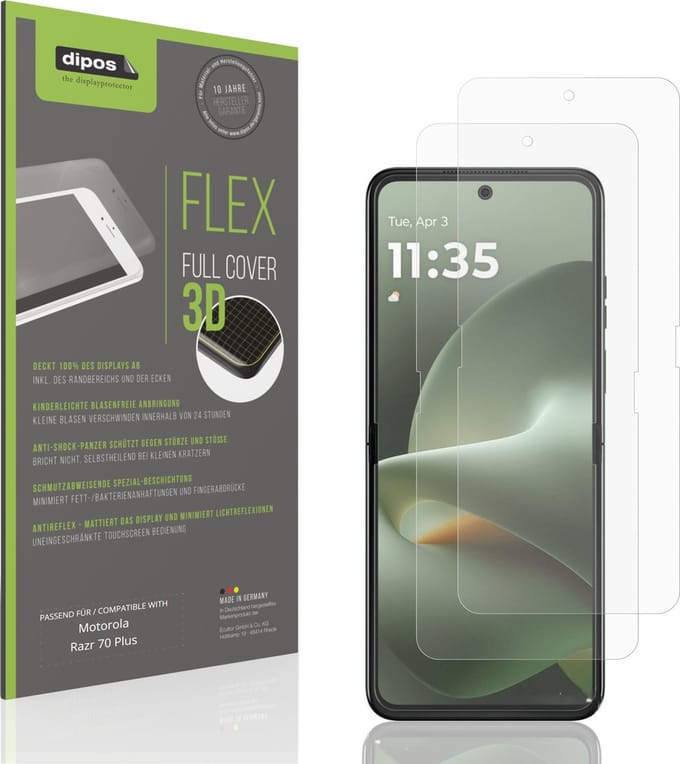 dipos FLEX – 2x Matte Screenprotector geschikt voor Motorola Razr 70 Plus Innenseite | Volledige Schermbescherming | Case-Friendly