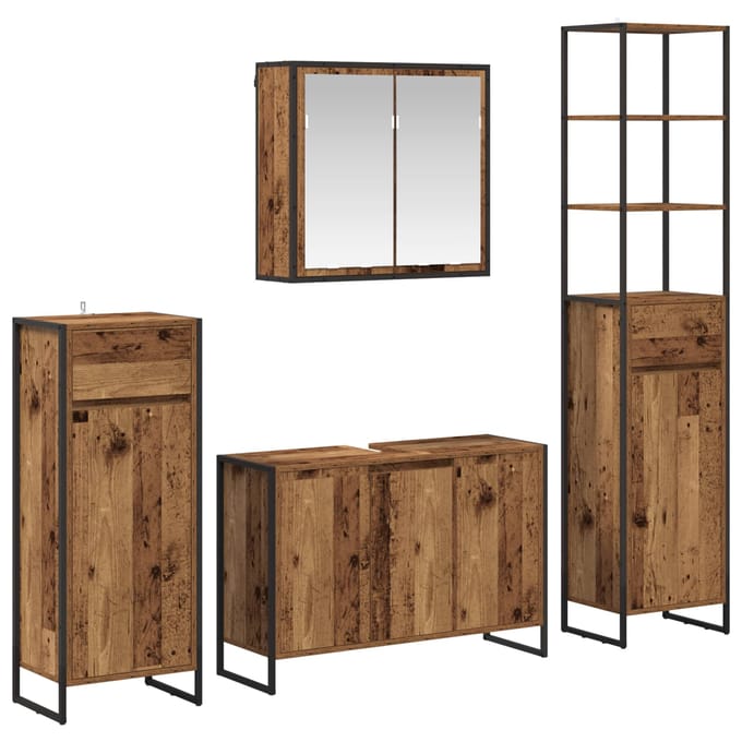 vidaXL - Badkamermeubel - Set - 4 - st - Oudhout - Bewerkt - hout