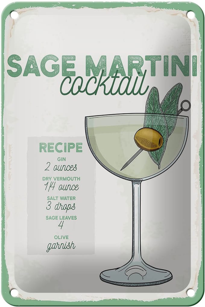 Blechschild Rezept Sage Martini Cocktail Recipe 12x18cm Dekoration