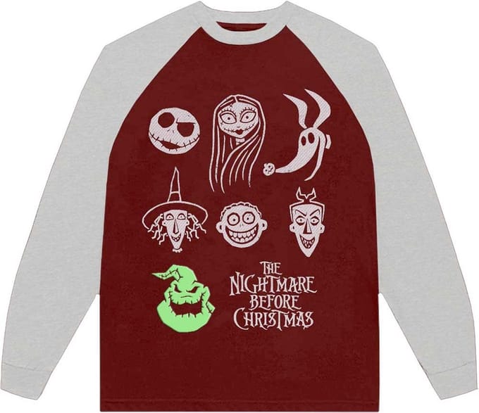 Disney The Nightmare Before Christmas - Stacked Faces Longsleeve shirt - S - Rood/Grijs