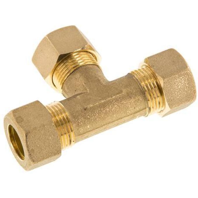 15mm Messing T-stuk Knelfitting 82 Bar DIN EN 1254-2 - FL3T-O-B-15