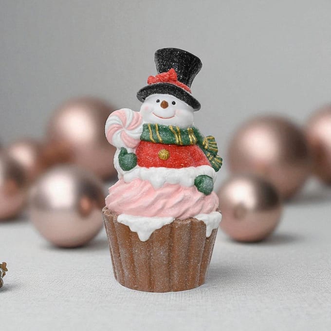 Uniek CupCake Sneeuwpop - 43 cm | Vrolijke Kerstdecoratie