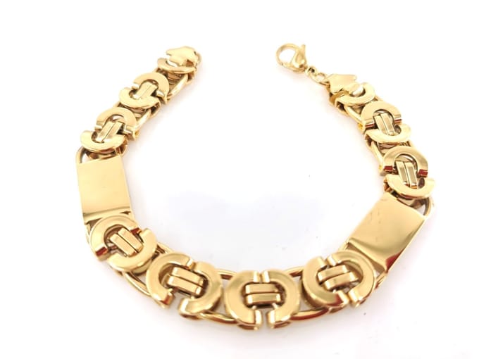 Armband - Heren - RVS - Goudkleurig - Koningsschakel - L 22 cm - Breedte 10 mm