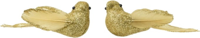 Decoris decoratie vogels op clip - 2x st - goud - 4 x 11 x 4,5 cm - foam