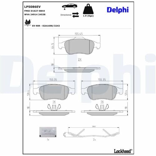 Remblokset, schijfrem DELPHI LP5086EV