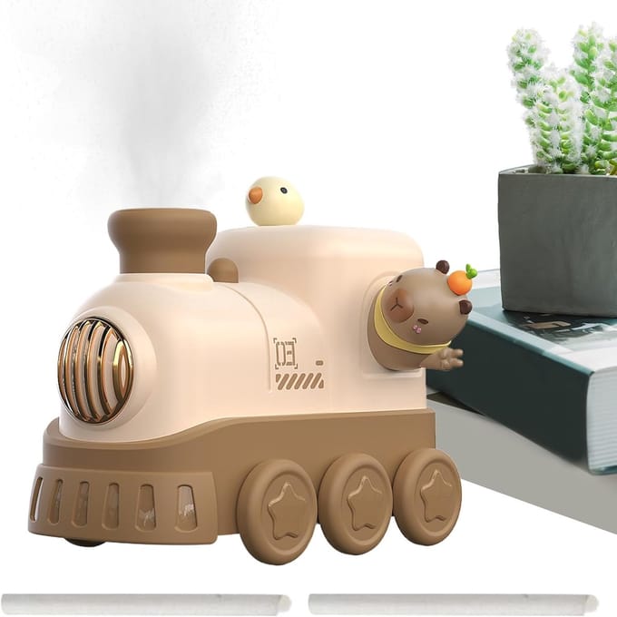 Luchtbevochtiger Trein - Mist Diffuser - Verbeter Luchtkwaliteit - Ultrasone Technologie - 300 ml Tank - Beige