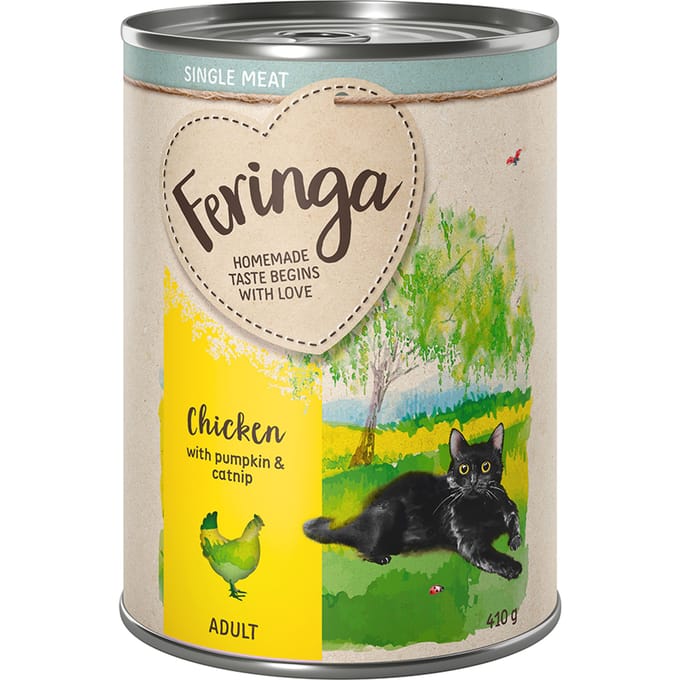 6x410g Single Meat Kip met Pompoen & Kattenkruid Feringa Kattenvoer