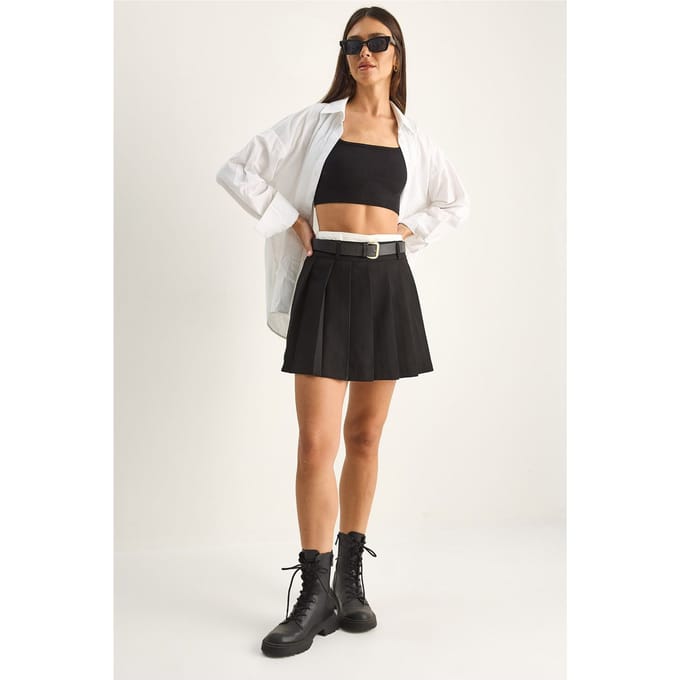 Hoge Taille Mini Skort Met Ceintuur