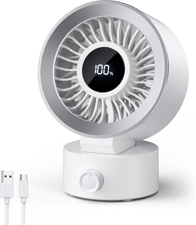 Kleine Tafelventilator - Oplaadbaar 1200mAh - USB Voeding - Digitaal Display - 100 Snelheden - 30° Kantelbaar - Wit