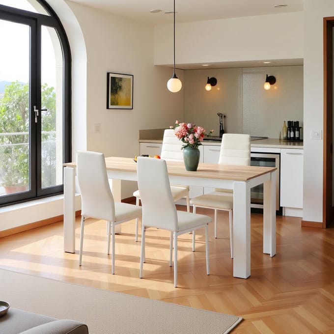 Eetkamerset Tafel met 4 Stoelen Rechthoekig 160 cm Eikenlook en Wit