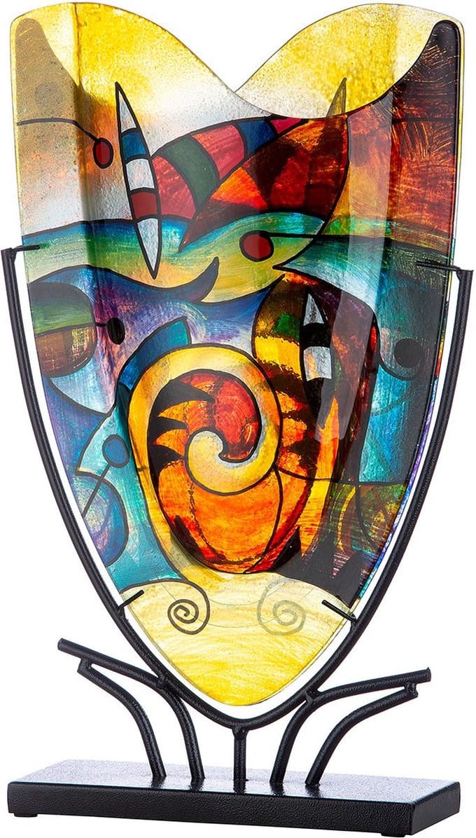 Artwork - glazen vaas in standaard - handgemaakt - 10x29x48- glas decoratievaas