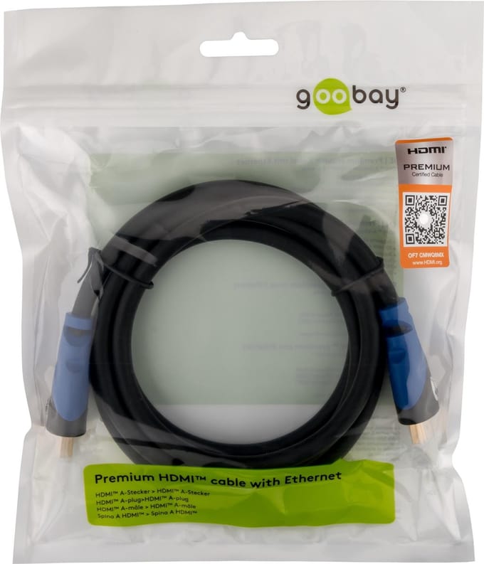 Goobay Premium High Speed HDMI-kabel met Ethernet, gecertificeerd, 4K/60 Hz
