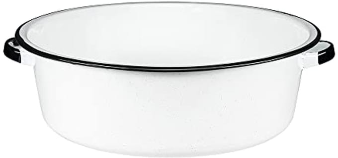 15 qt Graniet Ware Schotelpan met Handvatten - Wit