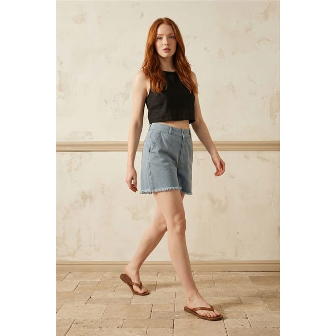 Hoogwaardige brede denimshorts met hoge taille