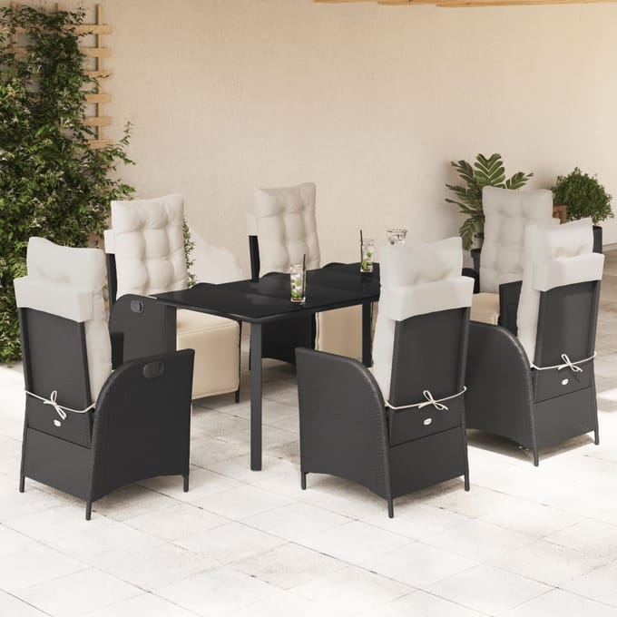vidaXL - 7-delige - Tuinset - met - kussens - poly - rattan - zwart