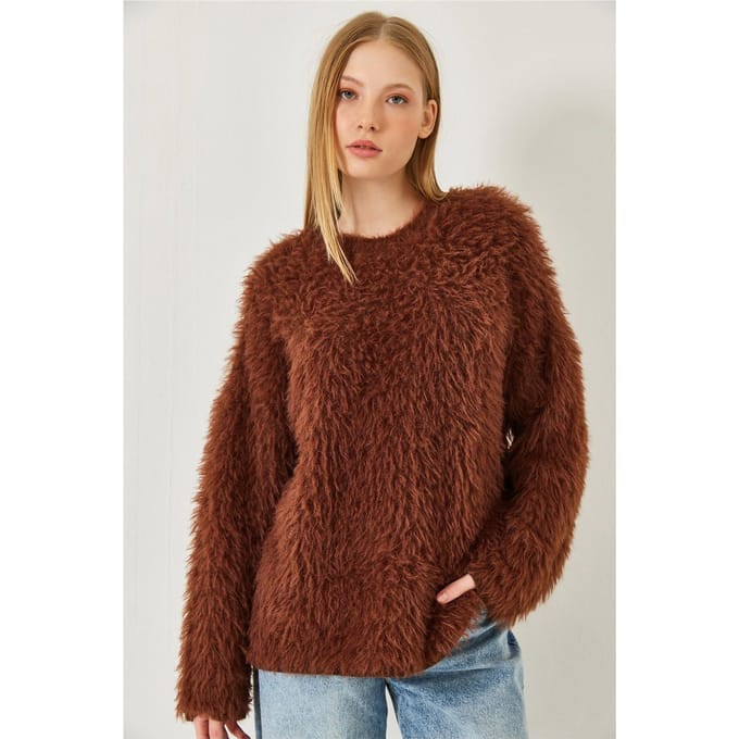 Oversized Textuurgebreide Trui met Pluche Detail