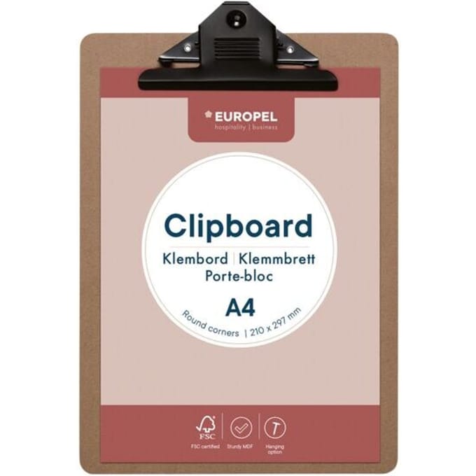 Europel Klembord - Clipboard - Hout - A4 - 21 x 29,7 cm - 12 stuks