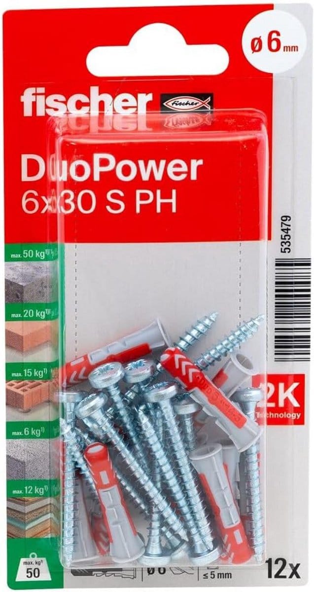 Set van 6 Universele Pluggen met Schroeven voor Diverse Materialen