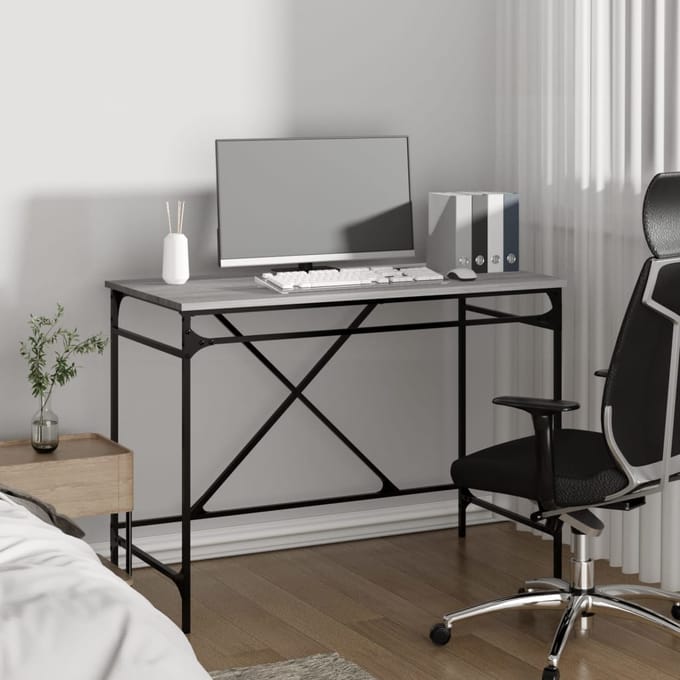 vidaXL - Bureau - 100x50x75 - cm - bewerkt - hout - en - ijzer - grijs - sonoma - eiken