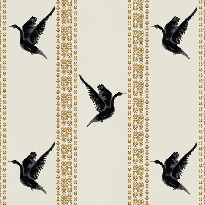 Behang Black Swan gebroken wit