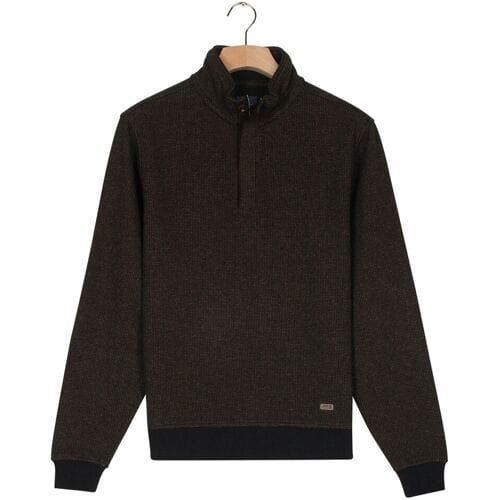 Baileys Trui Sweat Half Zip Two-Tone Jacquard Doubleface Interlock Donker Camel / male