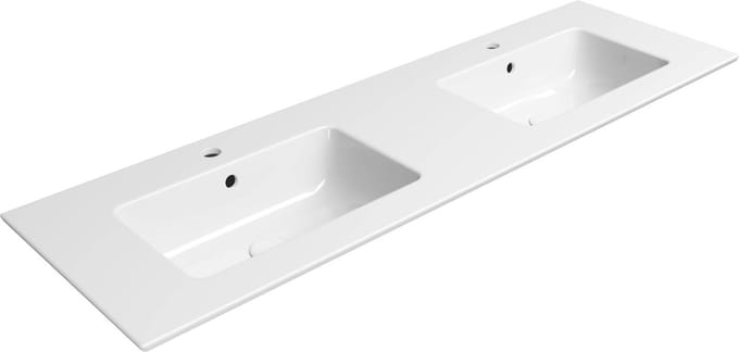 Ben Orrizon dubbele wastafel met 2 kraangaten 142,6x46cm wit Xtra glaze