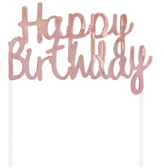 Taarttopper Happy Birthday | Rosegoud | 11x14 cm