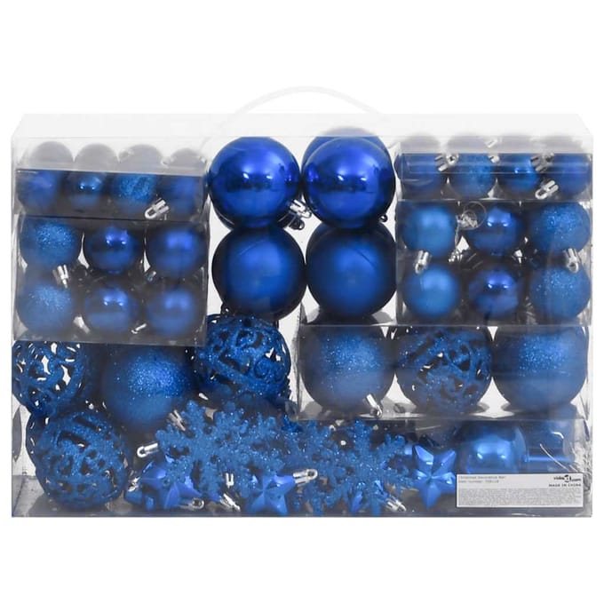 vidaXL - 111-delige - Kerstballenset - polystyreen - blauw