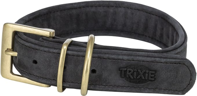 Halsband Nubuckleer Trixie - Zwart L 47-54x4 cm - Dubbel Gevoerd, D-ring