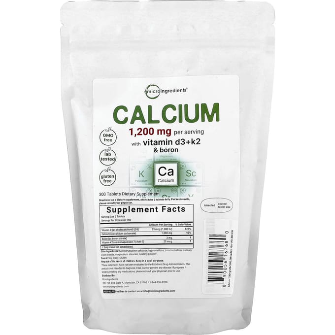 Calcium met Micro-ingrediënten, Vitamine D3 + K2, en Boor, 300 Tabletten
