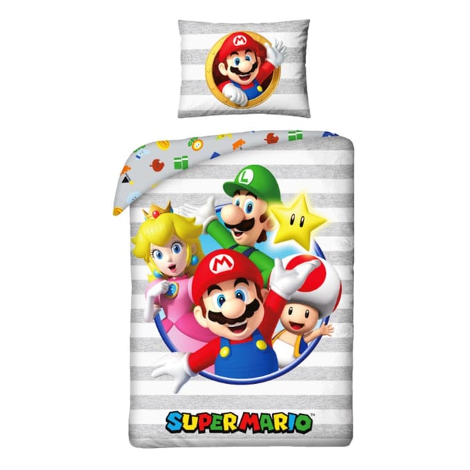 Super Mario Dekbedovertrek - 140 x 200 cm - Polyester - Grijs