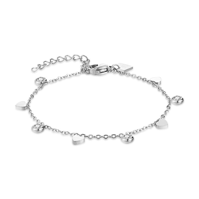 Twice As Nice Armband in edelstaal, zirkonia en hartjes 16cm+3cm
