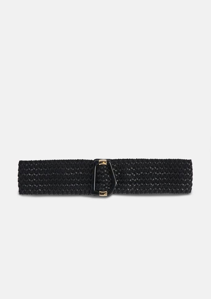 Vrouwen PU leren gevlochten elastische riem met decoratieve gesp COMMA
