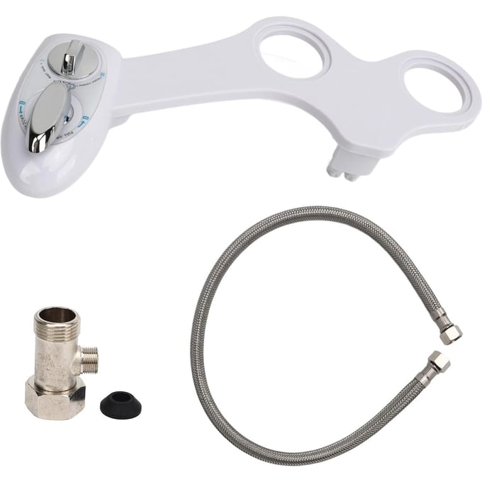 Badkamer bidet met dubbele sproeikop voor koud water, verstelbare bidetopzetstuk met slang. white