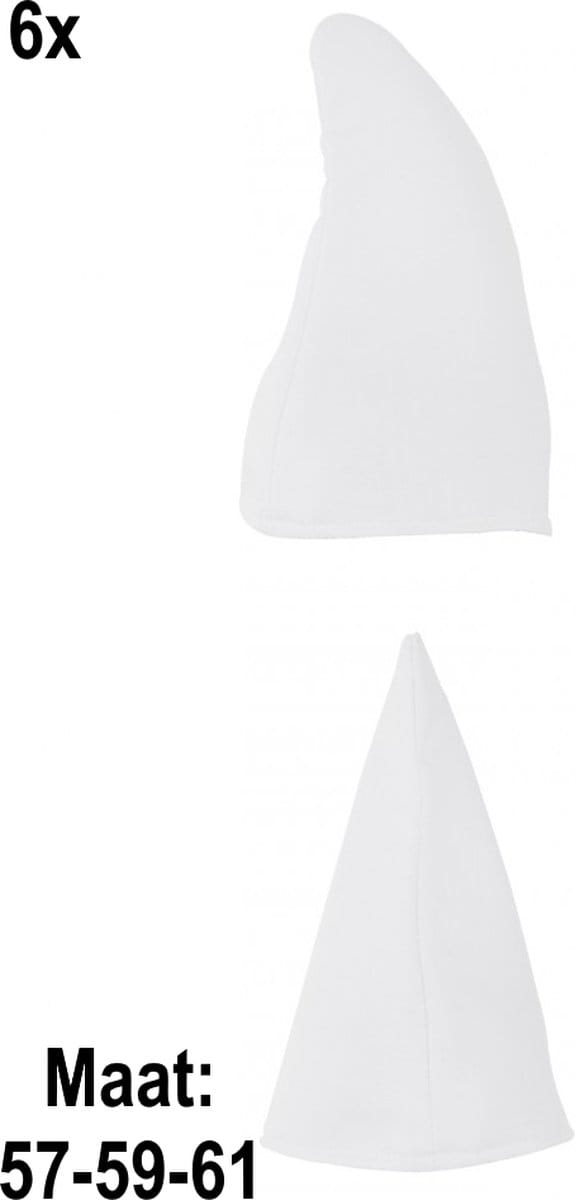 6x Kaboutermuts wit - maat 57-59-61 - Smurf dwerg kabouter paddestoel feest carnaval festival