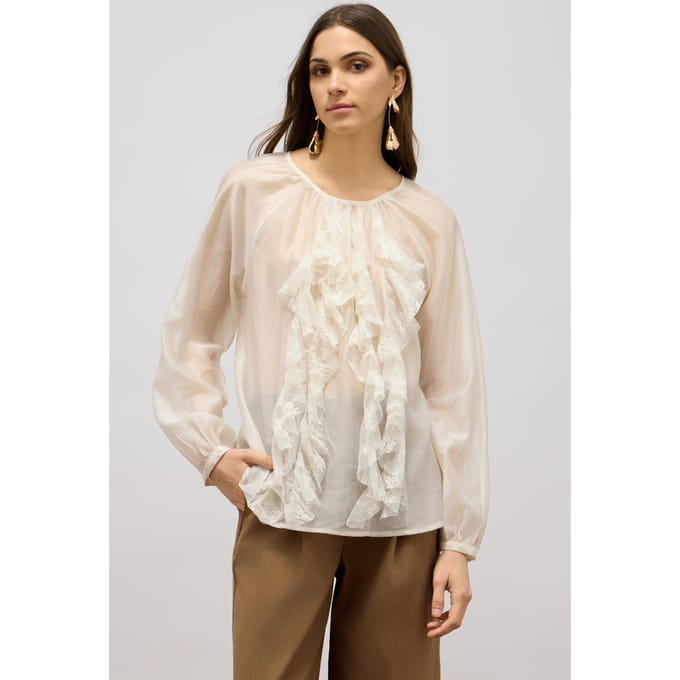 Oltre Voile Blouse With Ruffles White Taglia: M | Maglie a manica lunga Outlet | Donna | Bianco