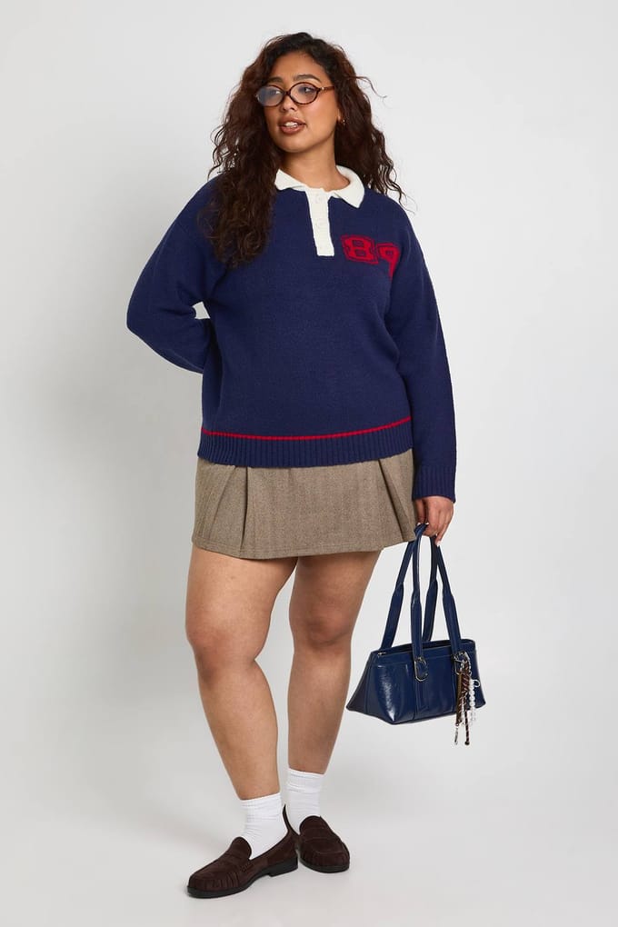 boohoo Dames Plus Polo Knit 84 Trui | Navy | Maat: 20