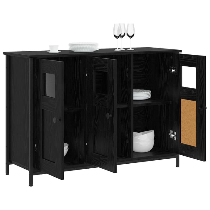 vidaXL - Dressoir - Zwart - eiken - 100 - x - 35 - x - 70 - cm - Bewerkt - hout