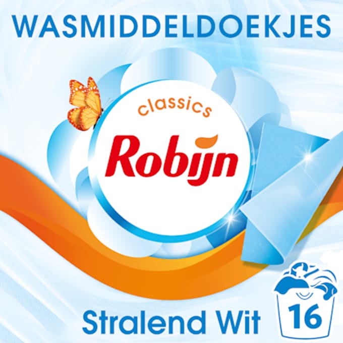 Robijn Classics Stralend Wit Wasmiddeldoekjes 16 wasstrips