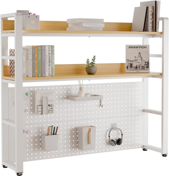 2-Laags Bureauplank met Opbergruimte en Prikbord - Beige 110CM