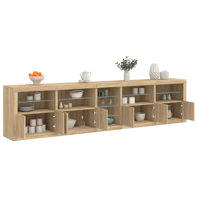 vidaXL - Dressoir - met - LED-verlichting - 283x37x67 - cm - sonoma - eikenkleurig