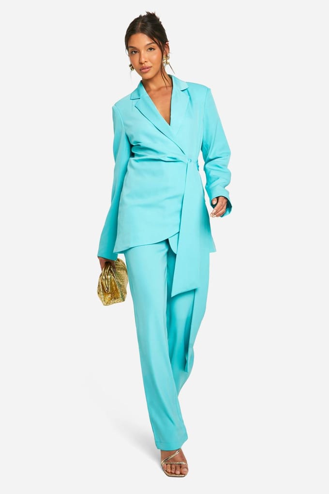 boohoo Dames Drape Tie Waist Fitted Tailored Blazer | Aqua | Maat: 34