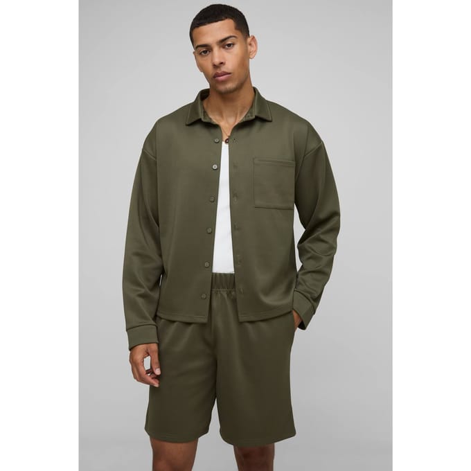 Oversized Scuba Harrington en Relaxed Short Set | Khaki | Size Medium