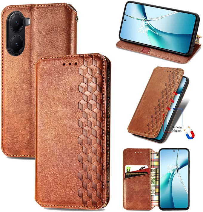 Luxe PU Lederen Ruitpatroon Wallet Case + Screenprotector voor Xiaomi Poco X7 Pro _ Bruin
